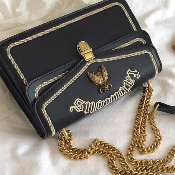 Black & Gold Double-Layered Flip Cover Luxury Chain Shoulder Bag - Picture 6 of 8